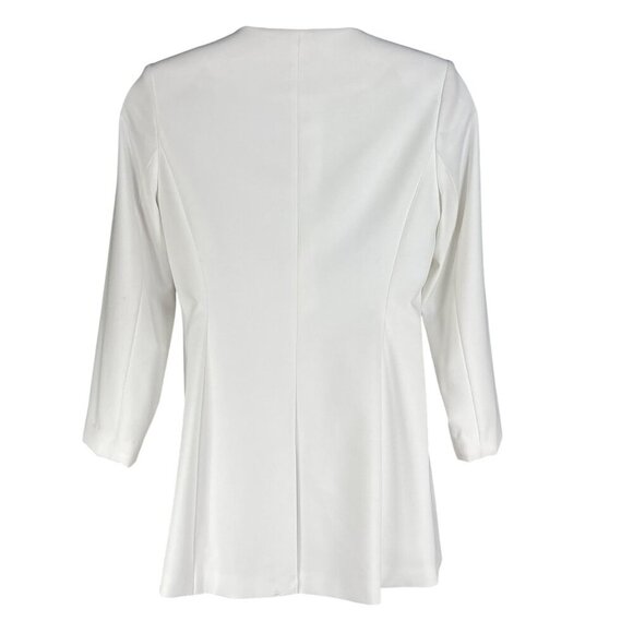 Calvin Klein NEW Women 14 White Collarless Zip Front Long Blazer Jacket Timeless - Picture 4 of 16